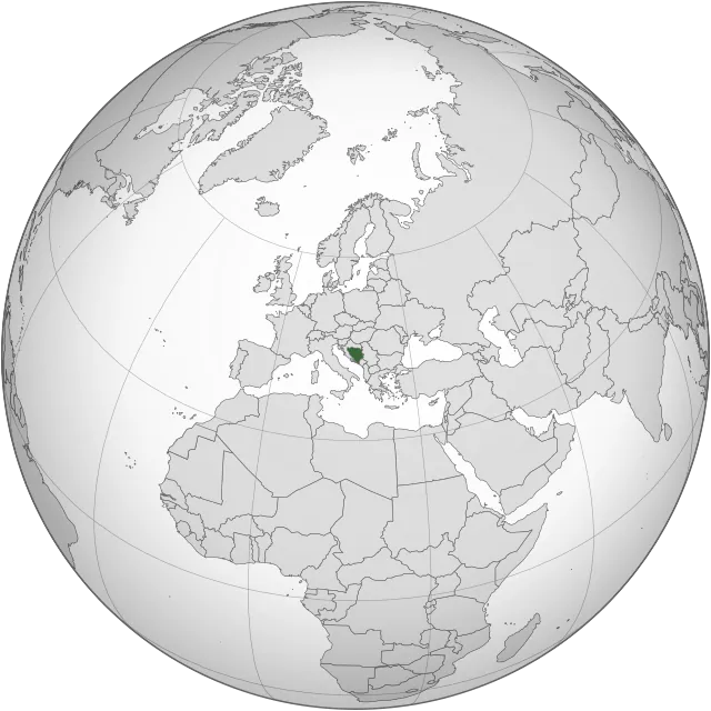 Map showing the location of Bosnia and Herzegovina