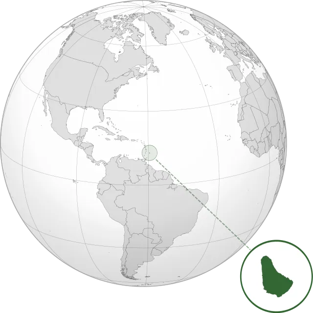 Map showing the location of Barbados