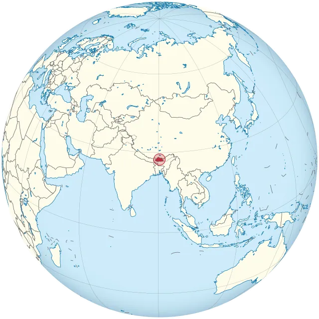 Map showing the location of Bhutan