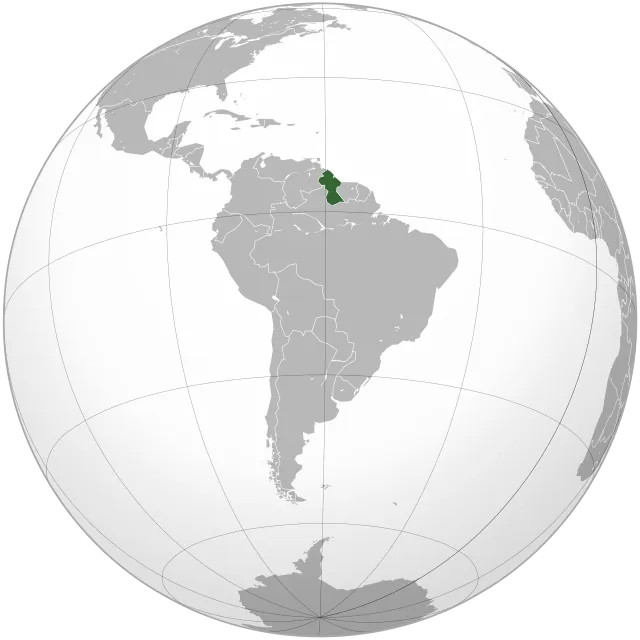 Map showing the location of Guyana
