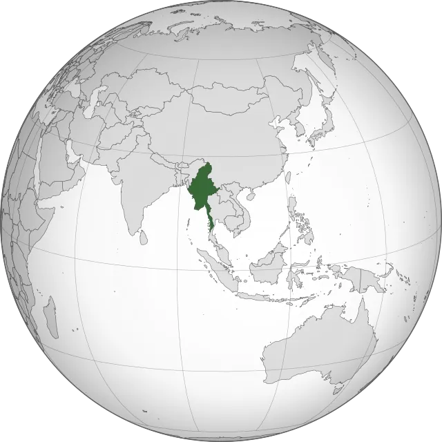 Map showing the location of Myanmar