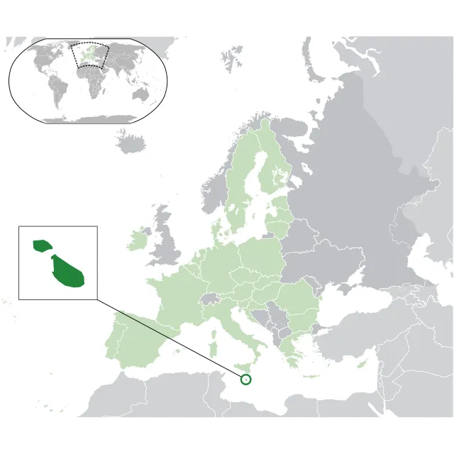 Map showing the location of Malta