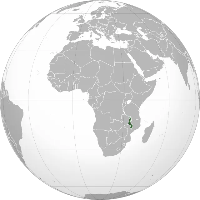 Map showing the location of Malawi
