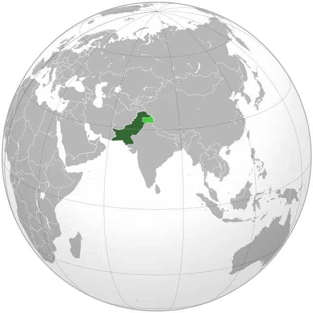 Map showing the location of Pakistan