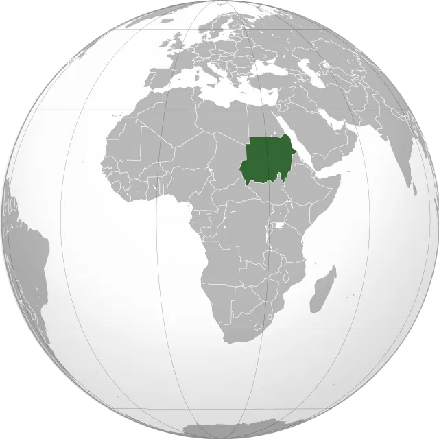 Map showing the location of Sudan