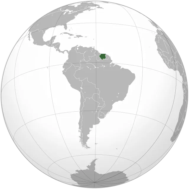 Map showing the location of Suriname