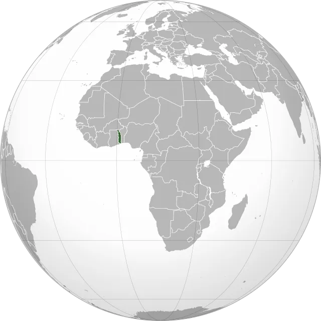 Map showing the location of Togo