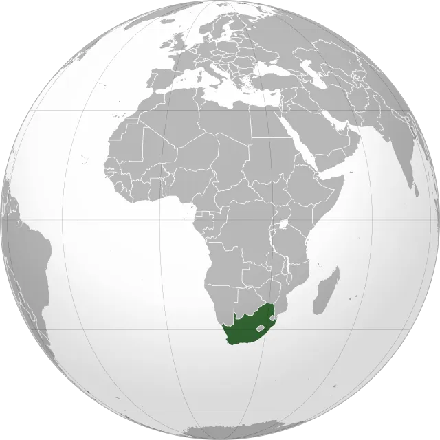 Map showing the location of South Africa