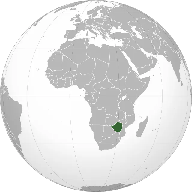 Map showing the location of Zimbabwe