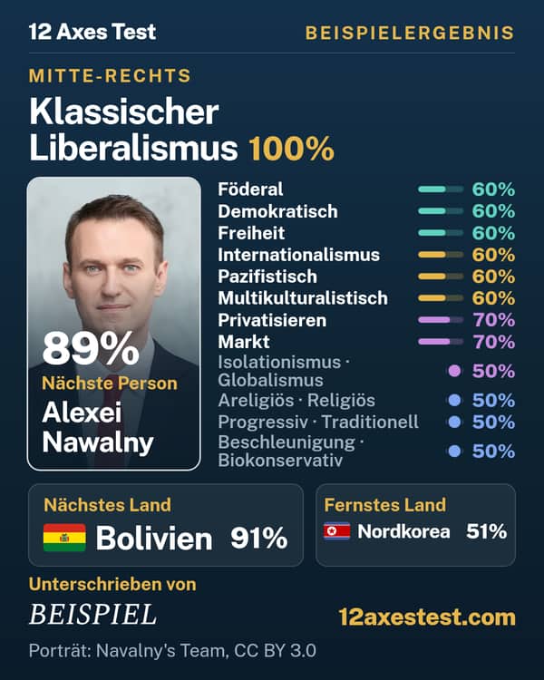 Beispielergebnis aus dem 12 Axes Test: Klassischer Liberalismus, Mitte-rechts