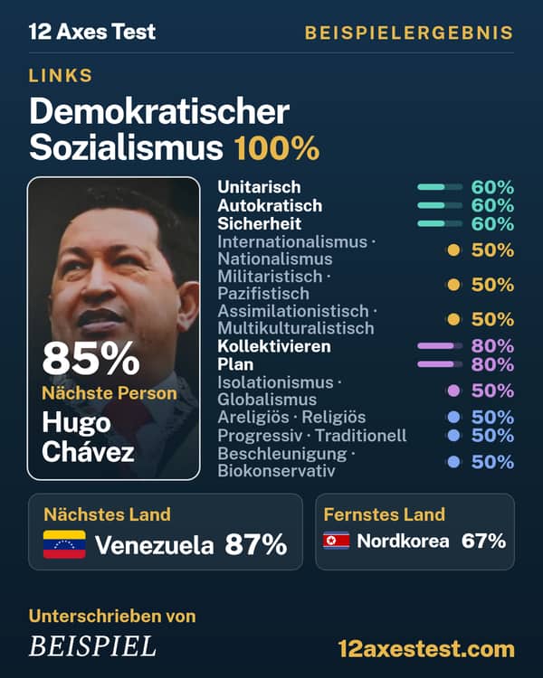 Beispielergebnis aus dem 12 Axes Test: Demokratischer Sozialismus, Links