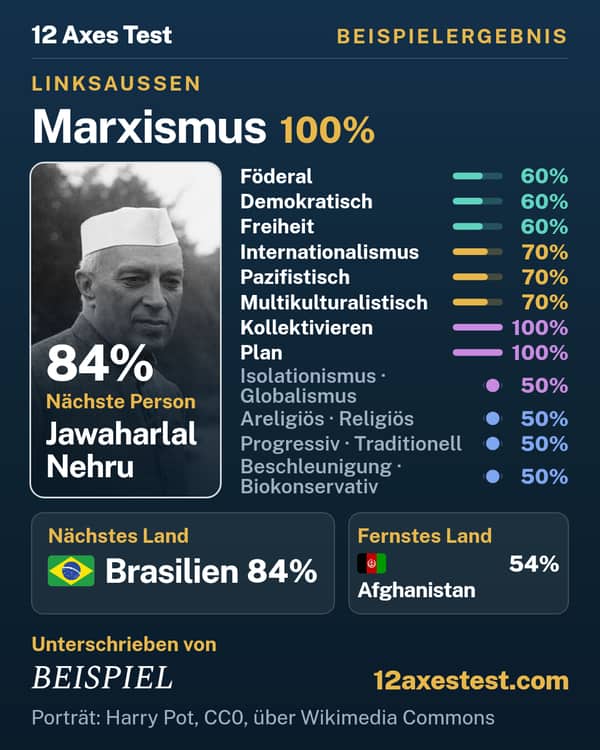 Beispielergebnis aus dem 12 Axes Test: Marxismus, Linksaußen