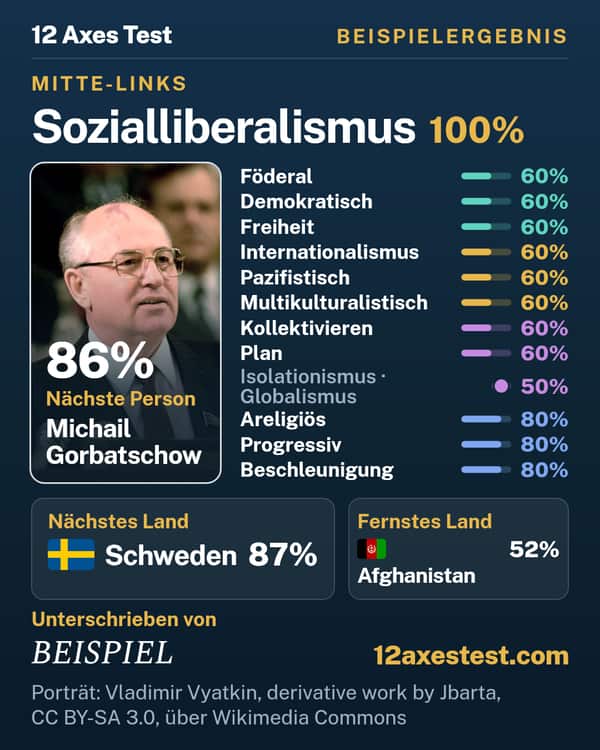 Beispielergebnis aus dem 12 Axes Test: Sozialliberalismus, Mitte-links