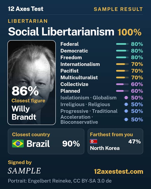 Sample 12 Axes Test result: Social Libertarianism, libertarian