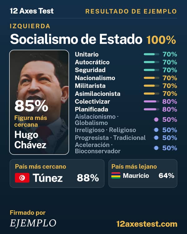 Resultado de ejemplo del 12 Axes Test: Socialismo de Estado, izquierda