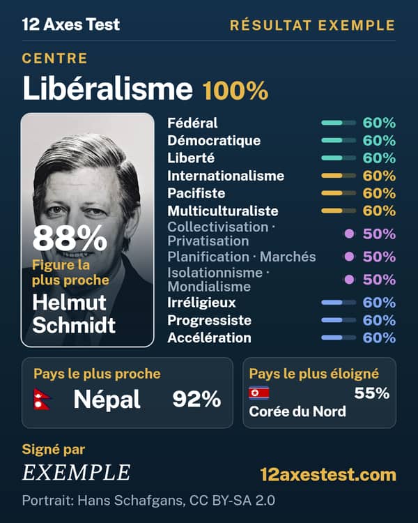 Résultat exemple 12 Axes Test : Libéralisme, centre