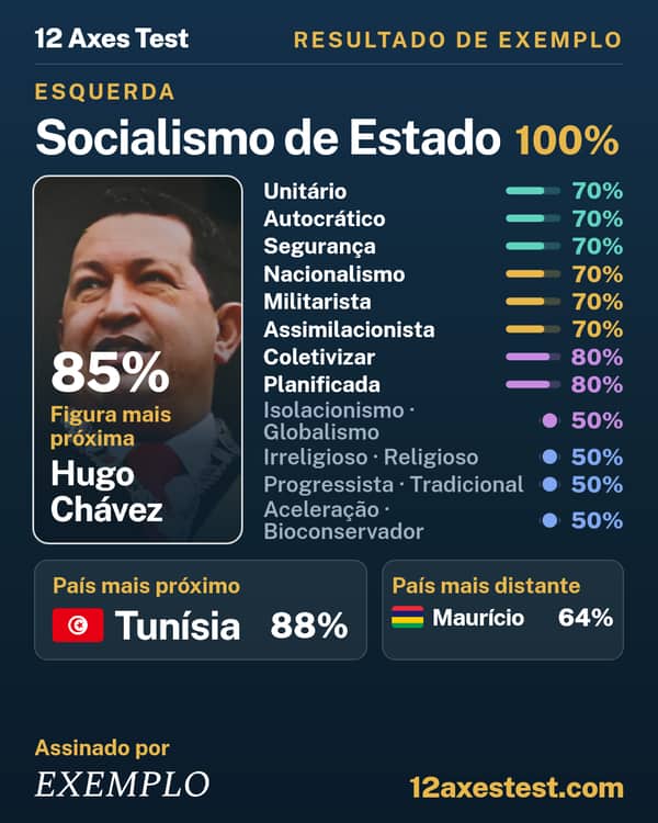 Resultado de exemplo do 12 Axes Test: Socialismo de Estado, esquerda